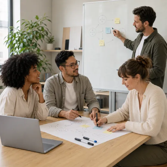 Agency team collaborating around a table