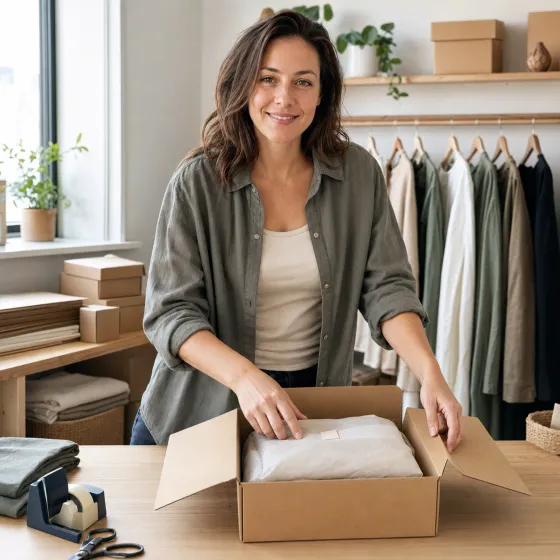 Online shop owner preparing a customer order