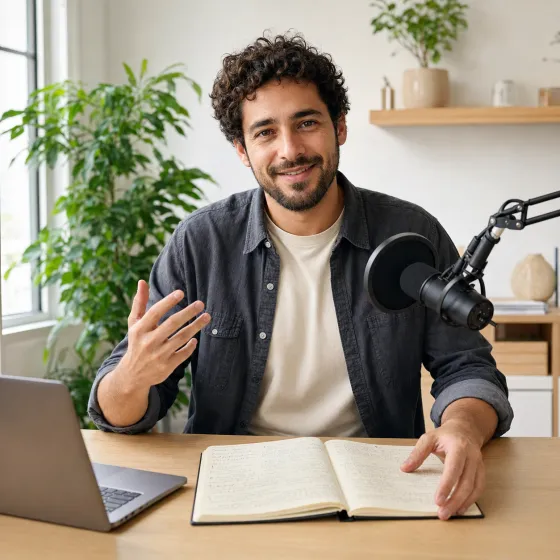 Content creator recording at a desk
