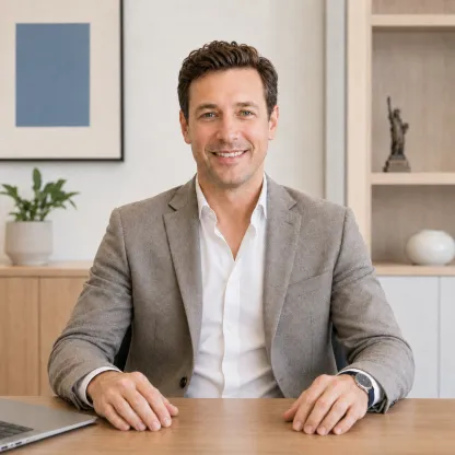 English-speaking professional smiling at a desk