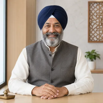Hindi-speaking professional smiling at a desk