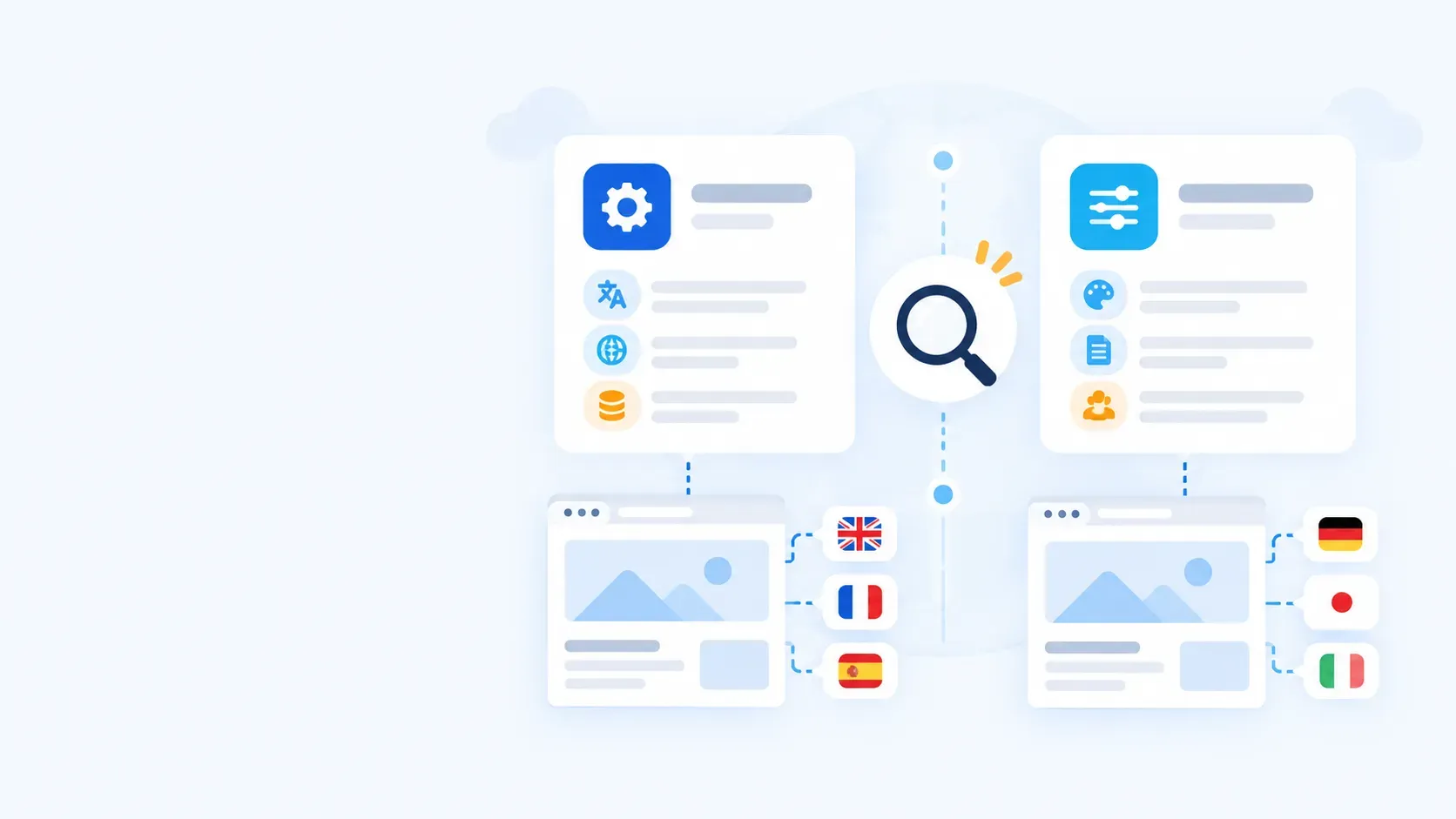 Two WordPress translation plugins compared side by side, each serving different languages
